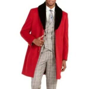 Tallia Men's Red Virtue Winter Overcoat Runway Collection - XL